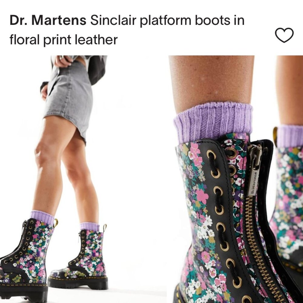 Dr. Martens Floral Sinclair Platform Boots in Black, Purple, Pink, Green, White